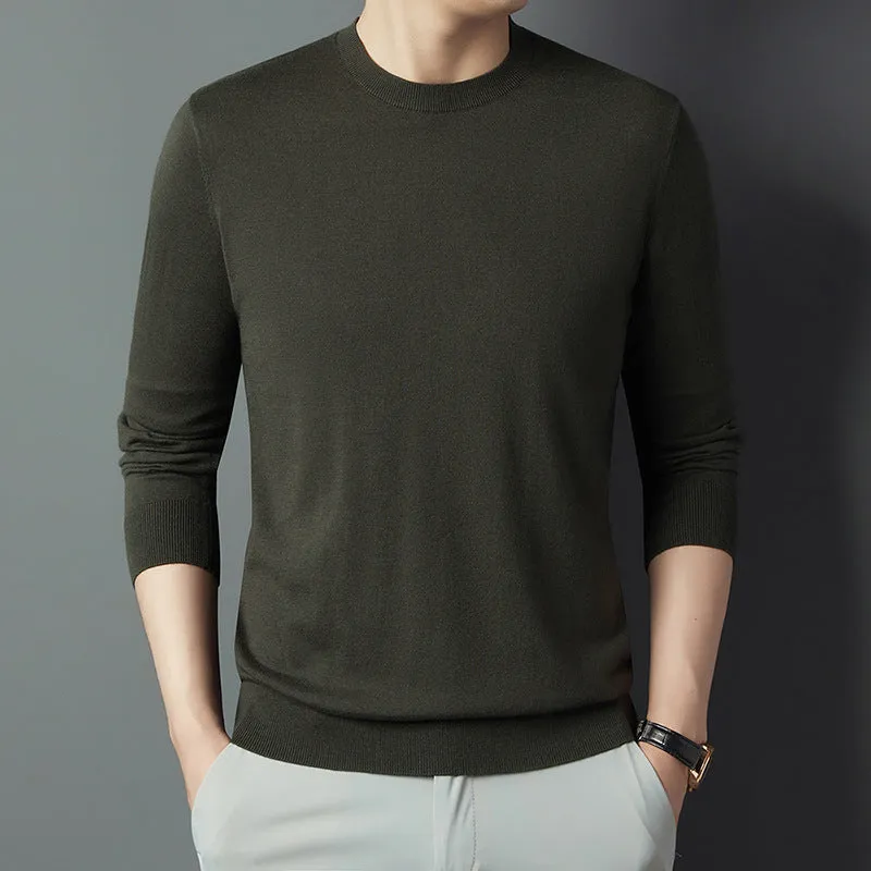 Men's non-iron acrylic blend fitted long sleeve pullover shirt in solid colour