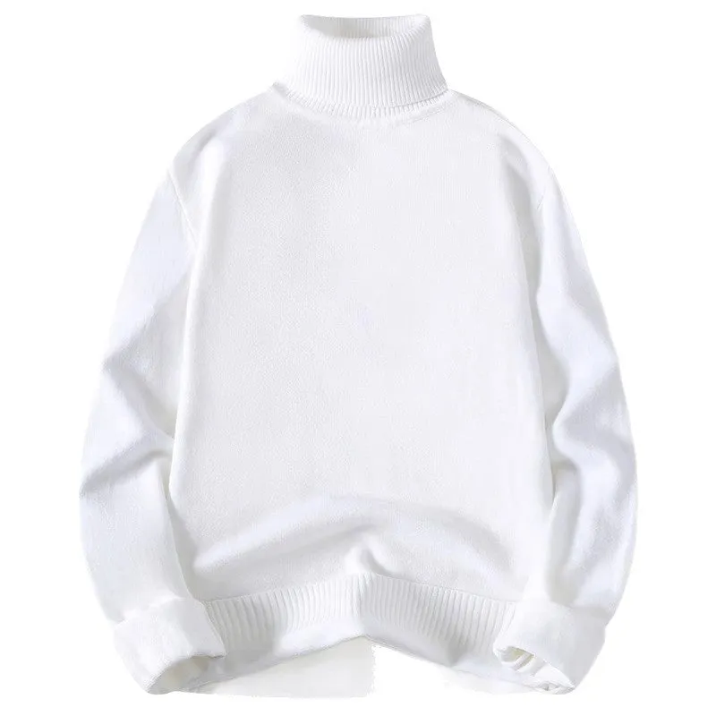 Men's plus size knitted turtleneck sweater in black, straight fit, high neck, long sleeves, winter casual wear