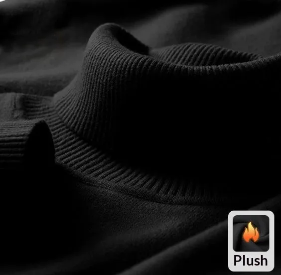 Men's plus size knitted turtleneck sweater in black, straight fit, high neck, long sleeves, winter casual wear