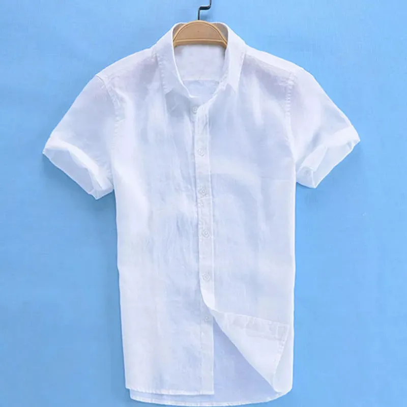 Men's hemp cotton ramie long sleeve casual button down shirt in beige, front view