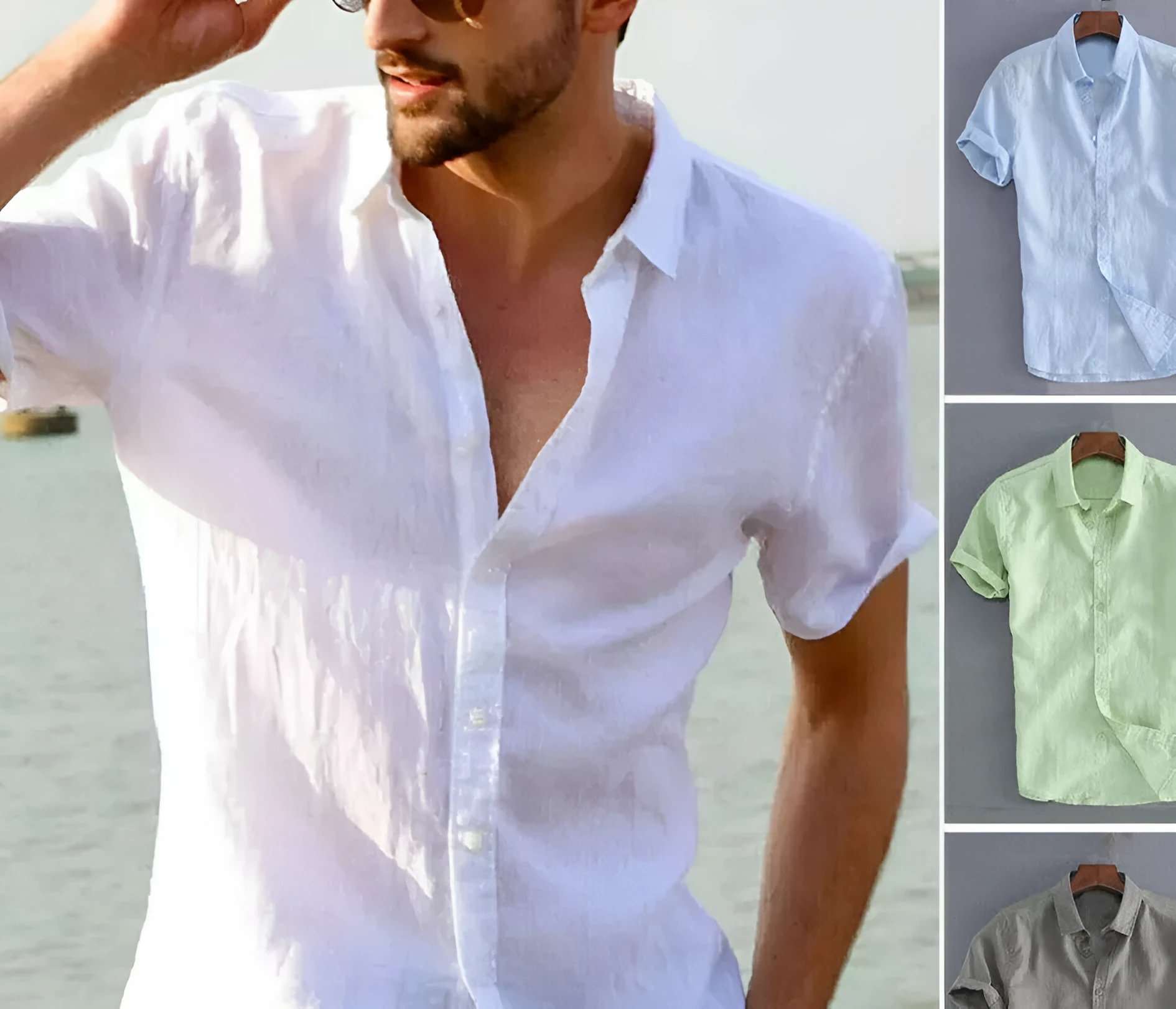 Men's hemp cotton ramie long sleeve casual button down shirt in beige, front view