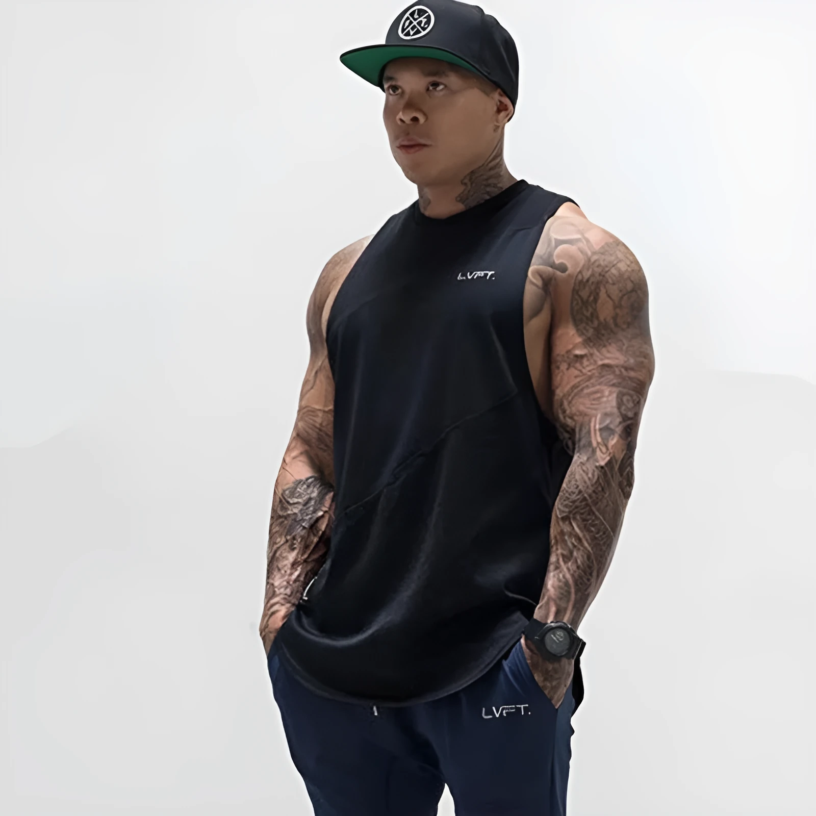 Me Breathable T-shirt in black with caps style neckline on a plain background