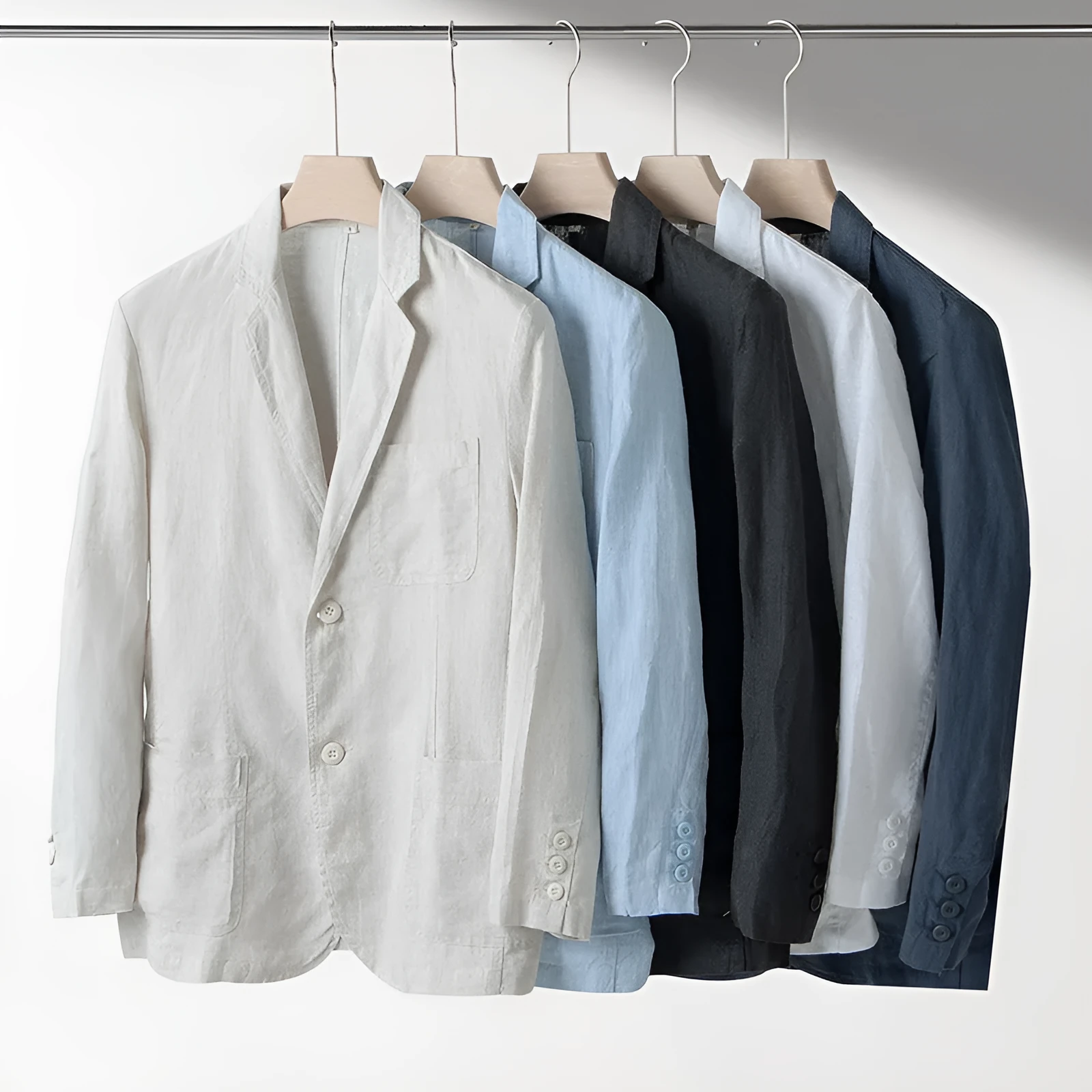 Men's linen casual jacket in solid colour with long sleeves and loose fit