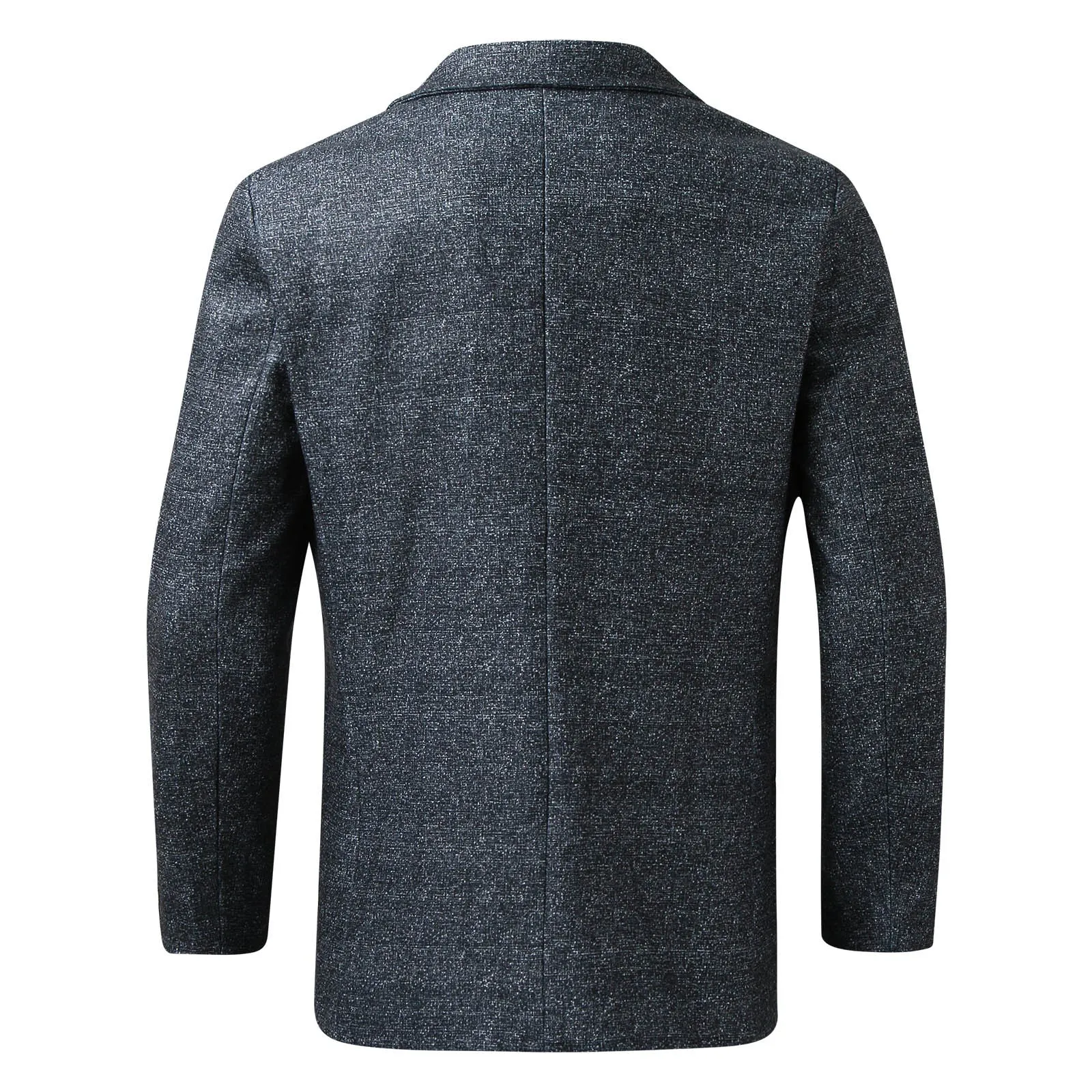 Men's slim fit plaid lapel long sleeve suit coat in blue plaid - polyester woolen business jacket