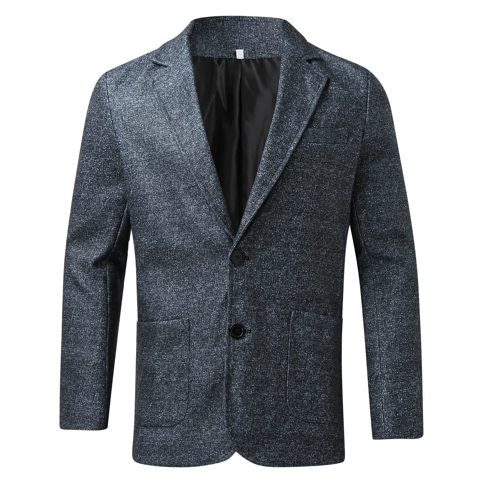 Men's slim fit plaid lapel long sleeve suit coat in blue plaid - polyester woolen business jacket