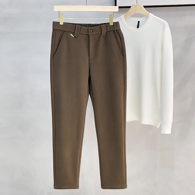 Warm woolen casual pants for men, straight leg, mid waist, in four colours
