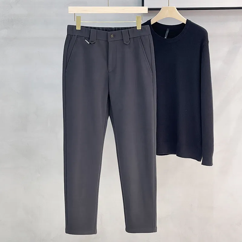 Warm woolen casual pants for men, straight leg, mid waist, in four colours