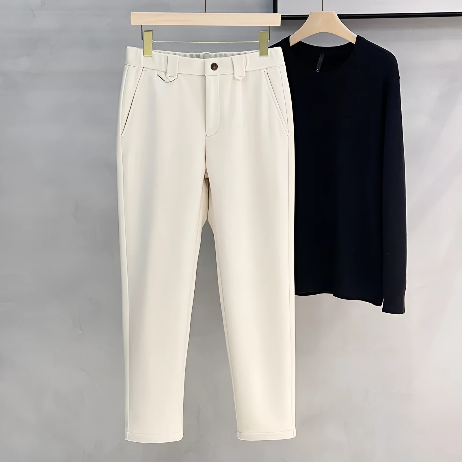 Warm woolen casual pants for men, straight leg, mid waist, in four colours