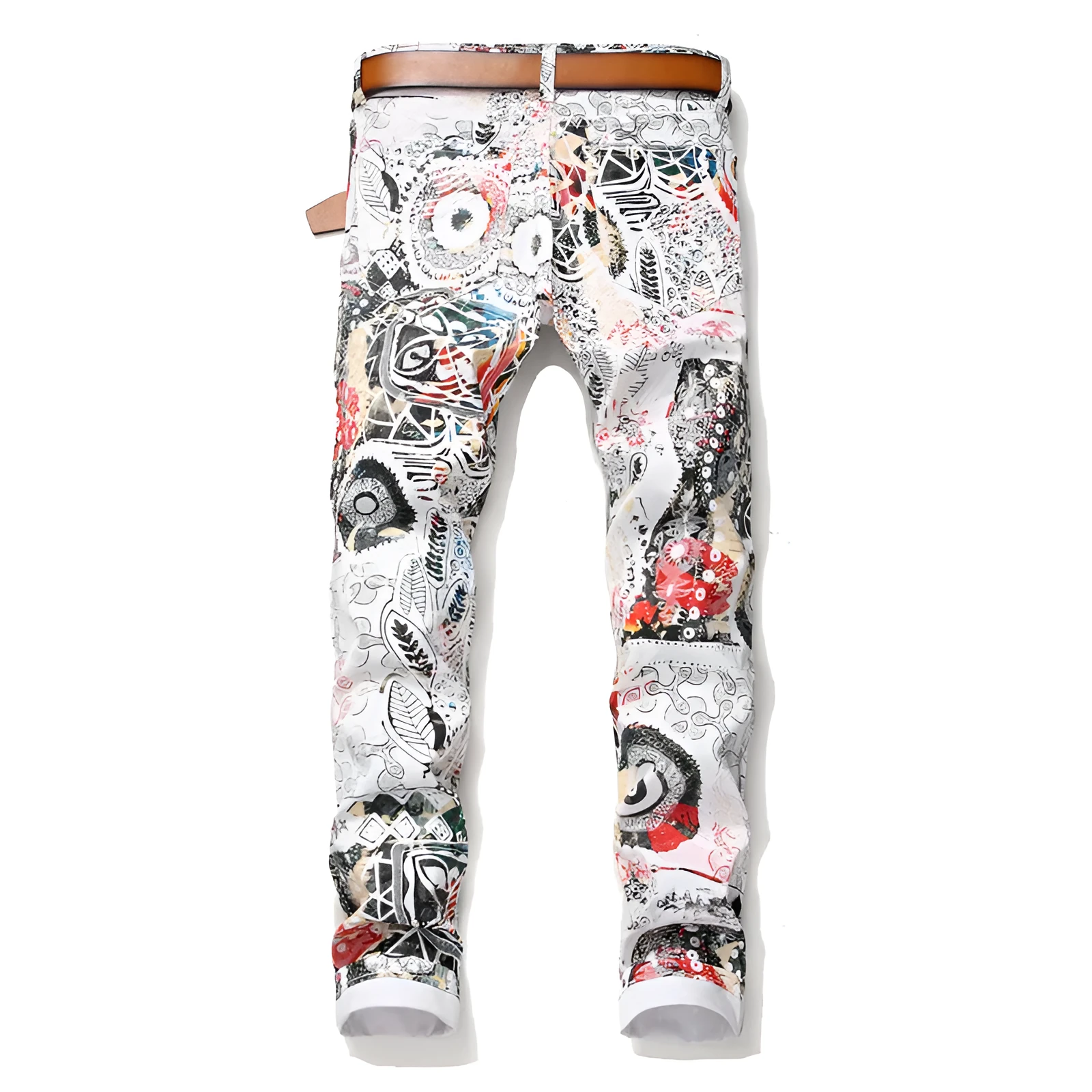 Men's cotton high waist straight leg trousers in white, front view, size 30