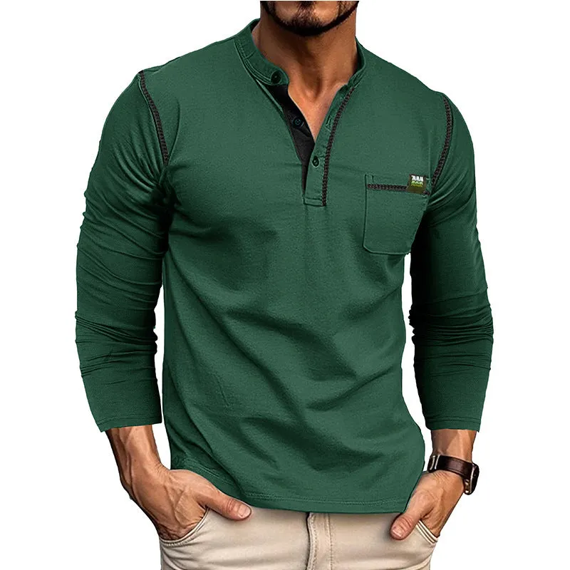 Men's long sleeve cotton blend pullover shirt in six colours: white, dark gray, black, wine red, sapphire blue, dark green. Asian sizes S-XXL.