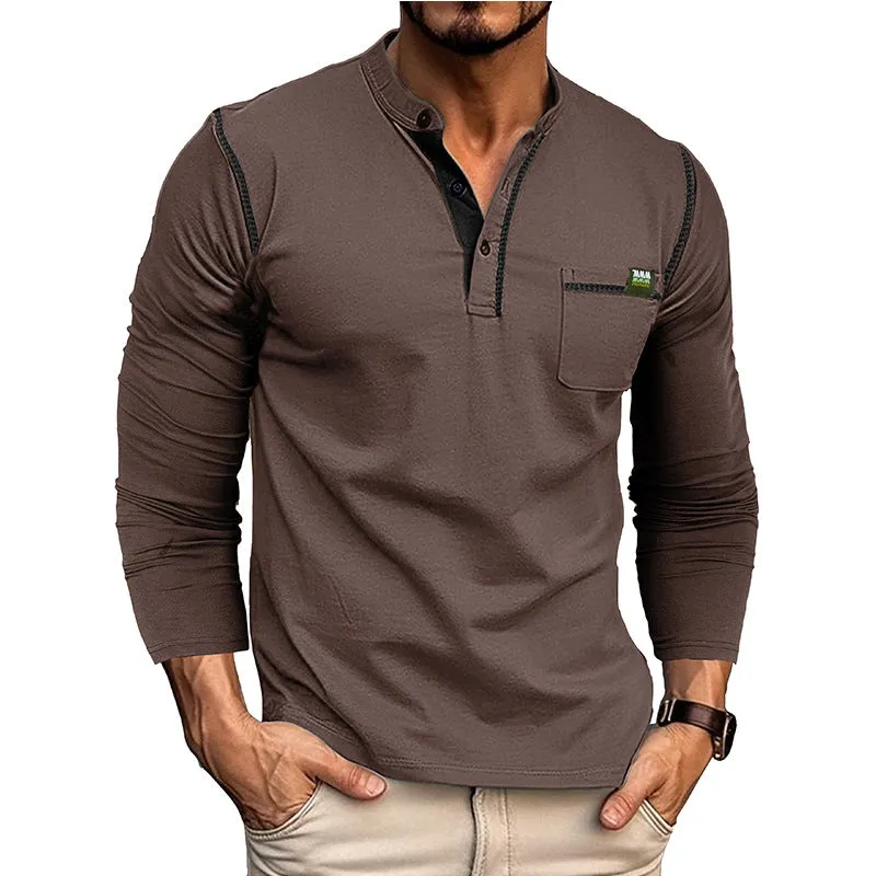 Men's long sleeve cotton blend pullover shirt in six colours: white, dark gray, black, wine red, sapphire blue, dark green. Asian sizes S-XXL.