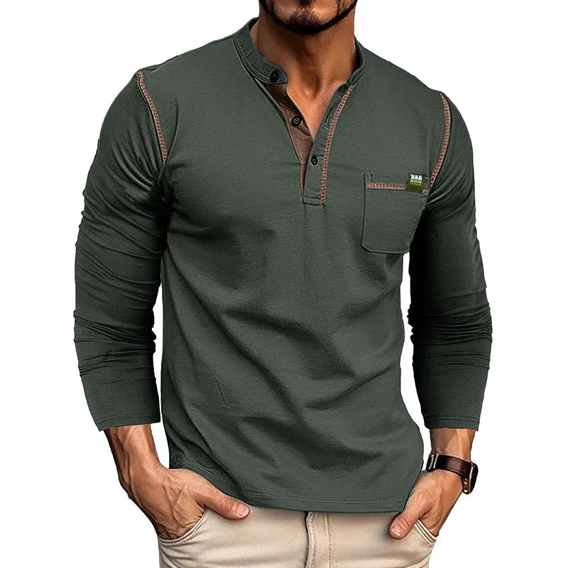 Men's long sleeve cotton blend pullover shirt in six colours: white, dark gray, black, wine red, sapphire blue, dark green. Asian sizes S-XXL.