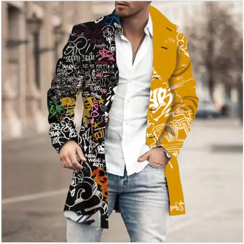 Men's stand collar mid-length plaid casual coat in a single-breasted design, available in multiple colours