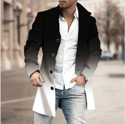 Men's stand collar mid-length plaid casual coat in a single-breasted design, available in multiple colours