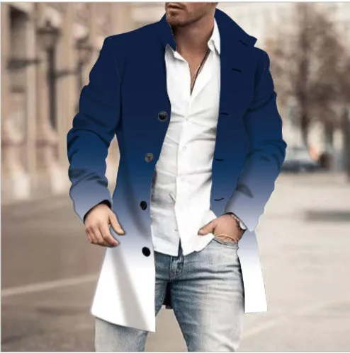 Men's stand collar mid-length plaid casual coat in a single-breasted design, available in multiple colours