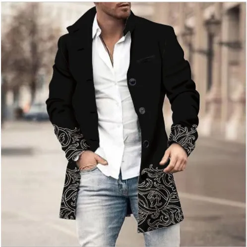 Men's stand collar mid-length plaid casual coat in a single-breasted design, available in multiple colours