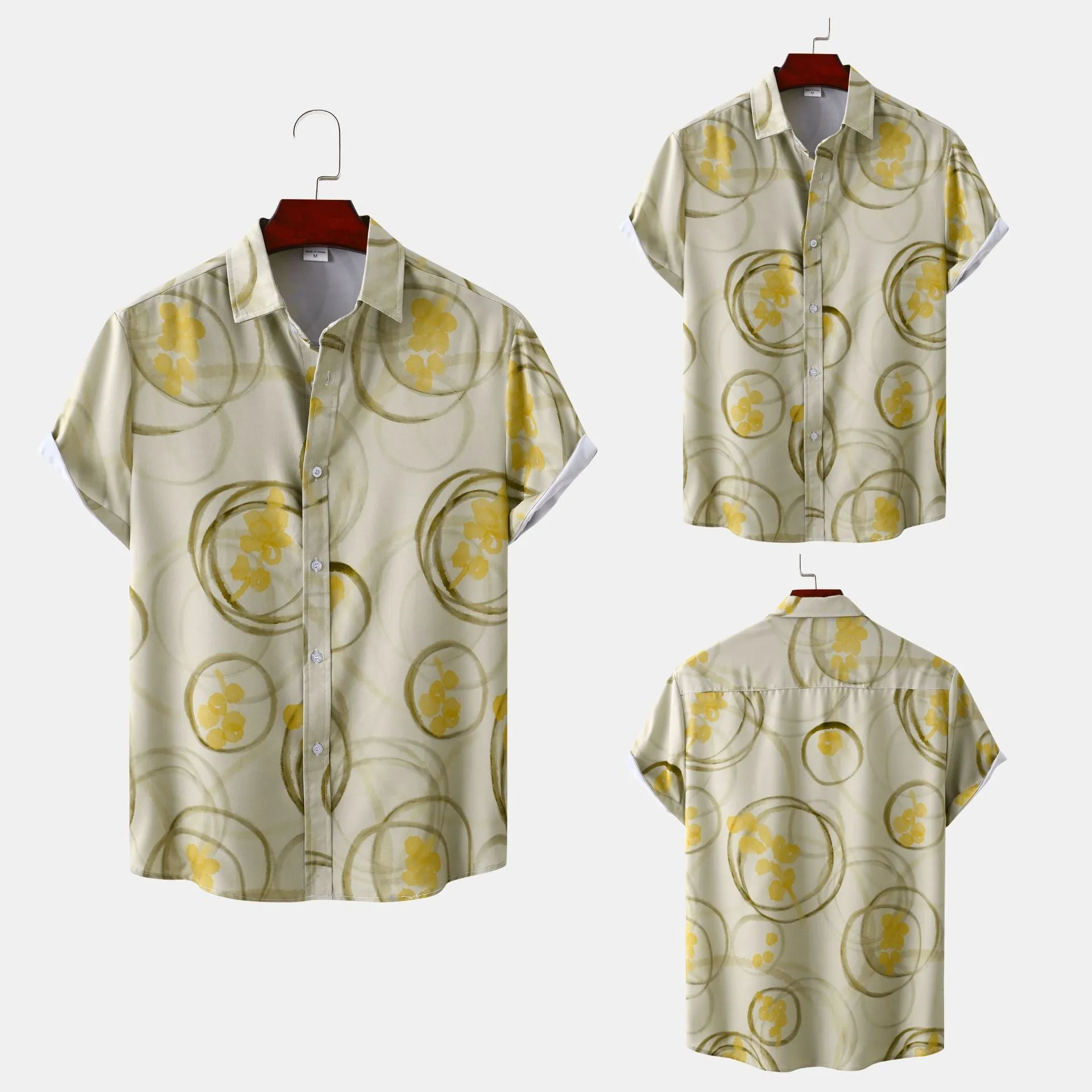 Men's loose printed short sleeve shirt in colour C244, slim fit, polyester fabric