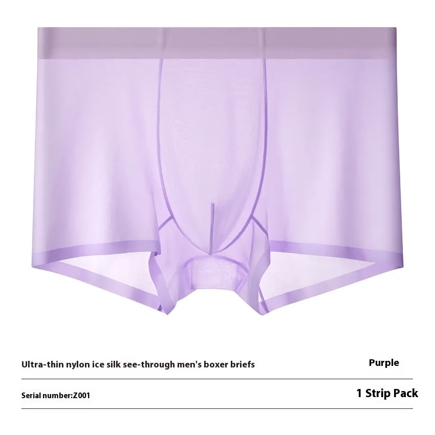 Ultra-thin Ice Silk seamless boxer briefs in white, shown flat.