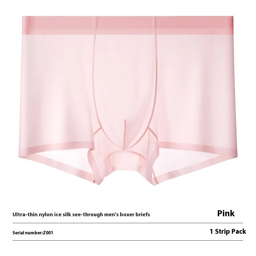 Ultra-thin Ice Silk seamless boxer briefs in white, shown flat.