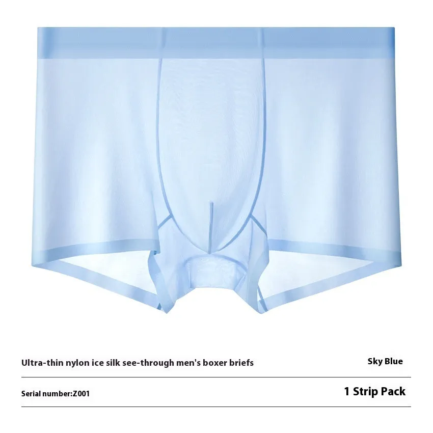 Ultra-thin Ice Silk seamless boxer briefs in white, shown flat.