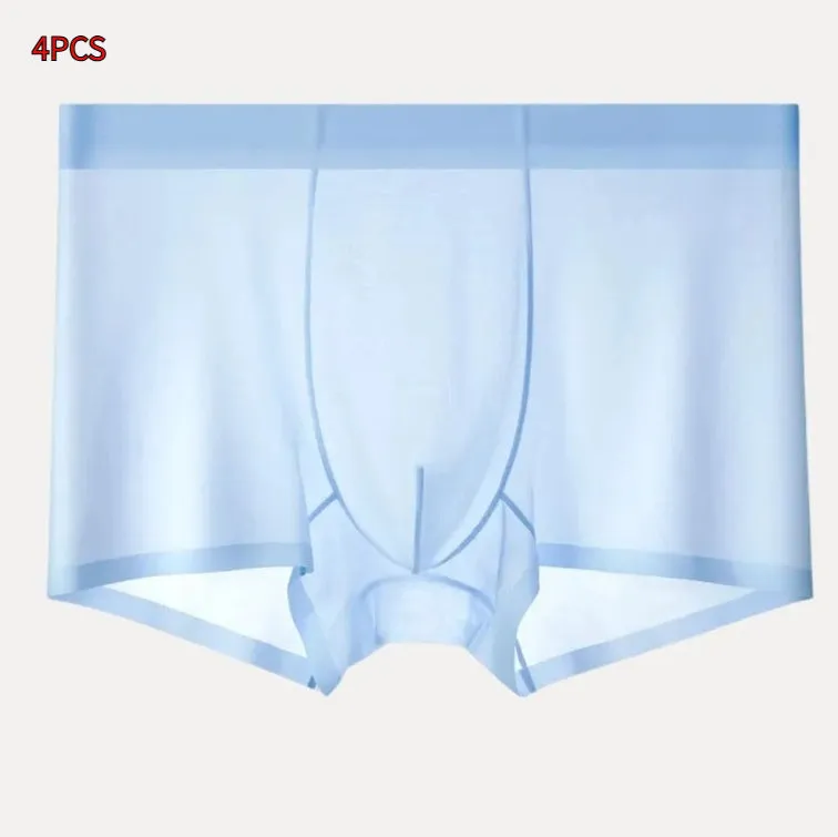 Ultra-thin Ice Silk seamless boxer briefs in white, shown flat.