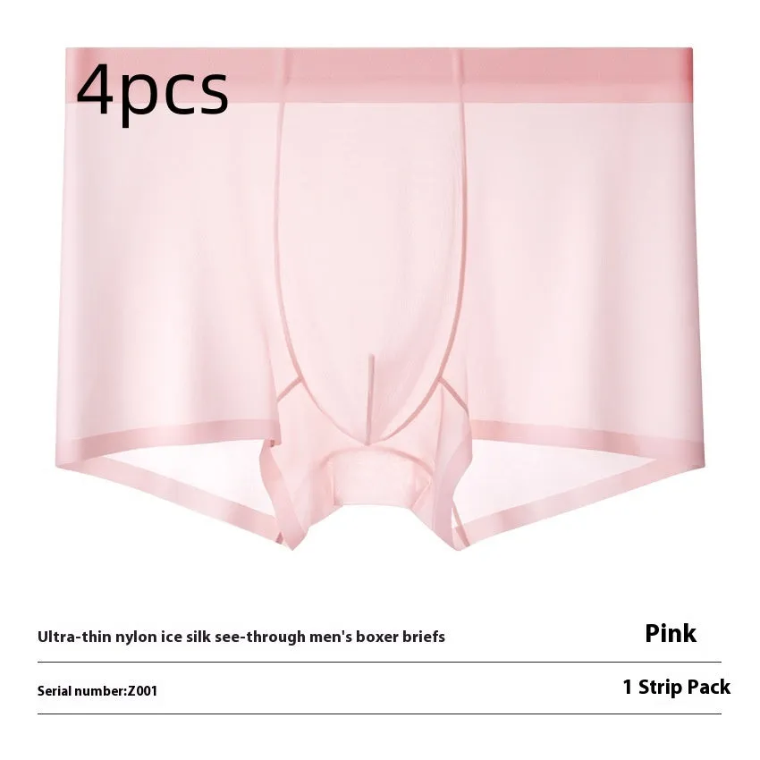 Ultra-thin Ice Silk seamless boxer briefs in white, shown flat.