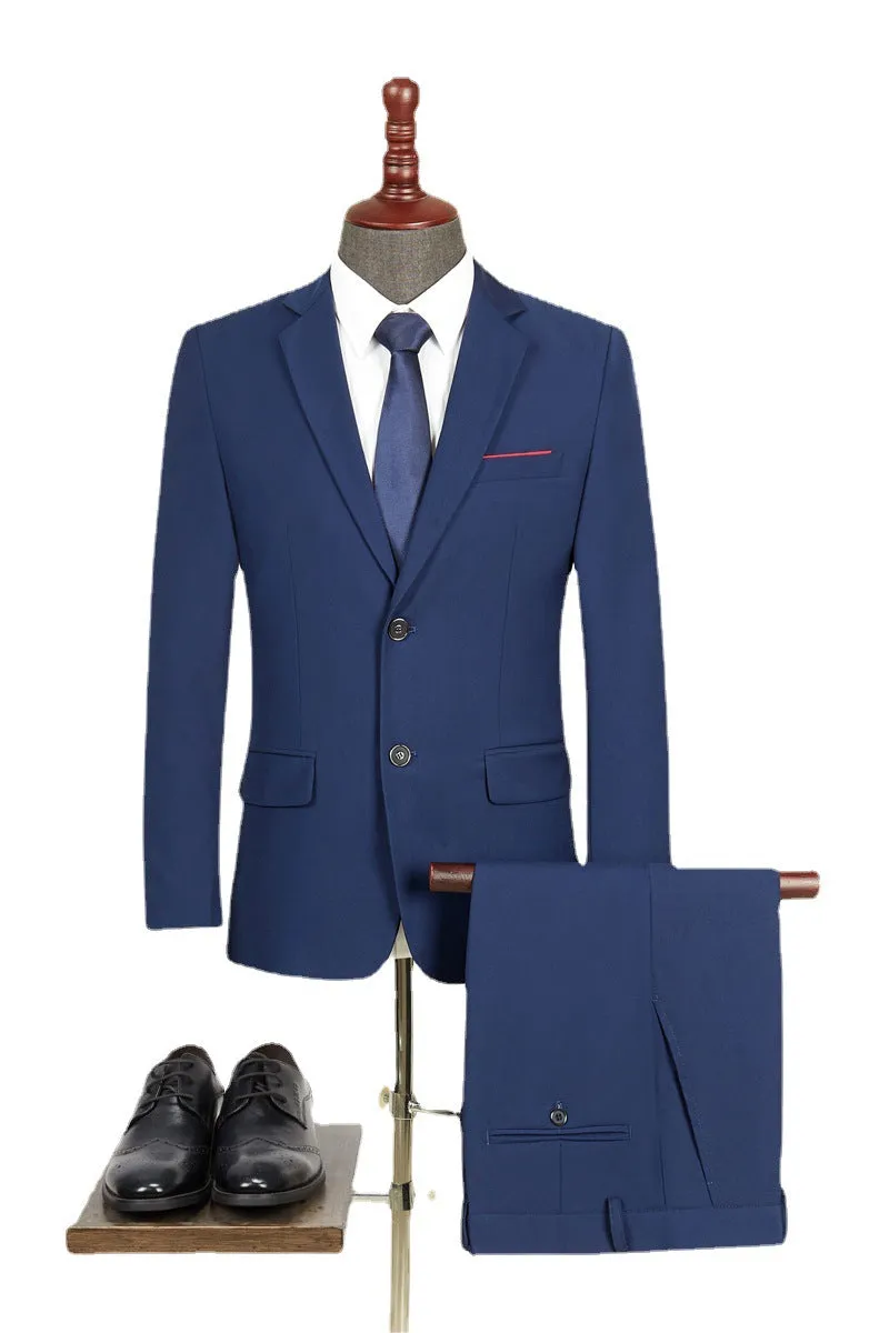 Men's slim fit casual business suit two-piece set in grey, plus sizes S-4XL, viscose blend fabric