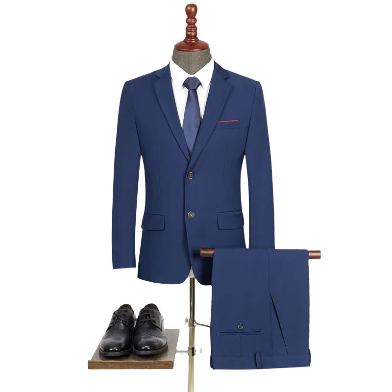 Men's slim fit casual business suit two-piece set in grey, plus sizes S-4XL, viscose blend fabric