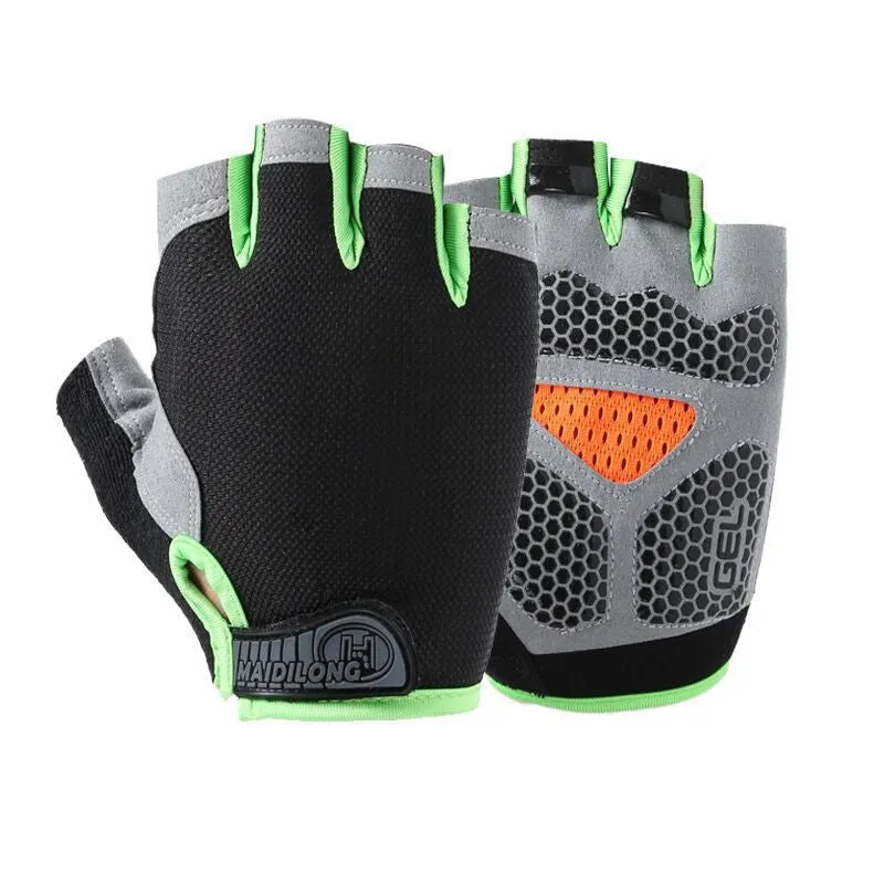 Pair of half finger fitness gloves in frosted nylon with non-slip pattern, available in multiple colours and sizes