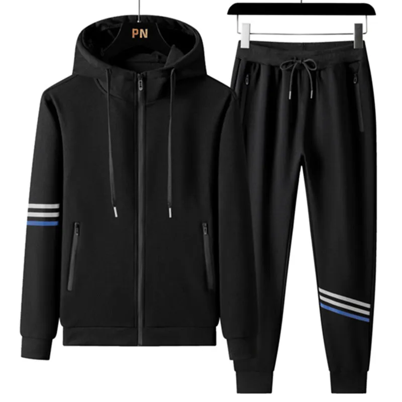 Men's pure cotton hooded sweater and trousers two-piece sports set in autumn colours