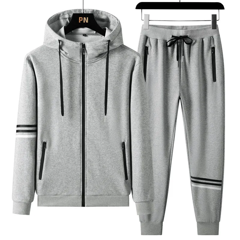 Men's pure cotton hooded sweater and trousers two-piece sports set in autumn colours