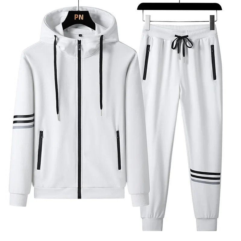 Men's pure cotton hooded sweater and trousers two-piece sports set in autumn colours