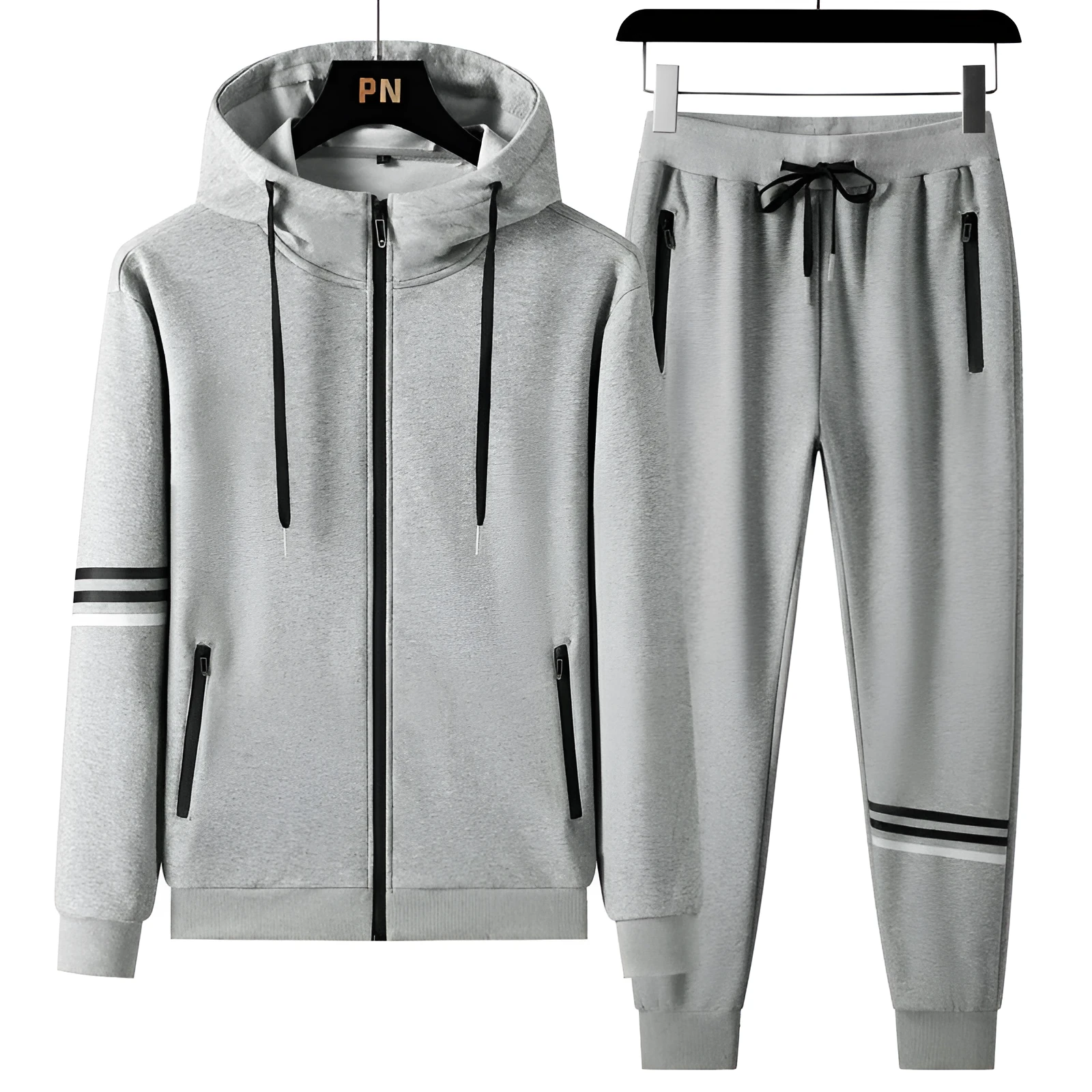 Men's pure cotton hooded sweater and trousers two-piece sports set in autumn colours