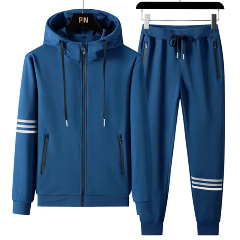 Men's pure cotton hooded sweater and trousers two-piece sports set in autumn colours