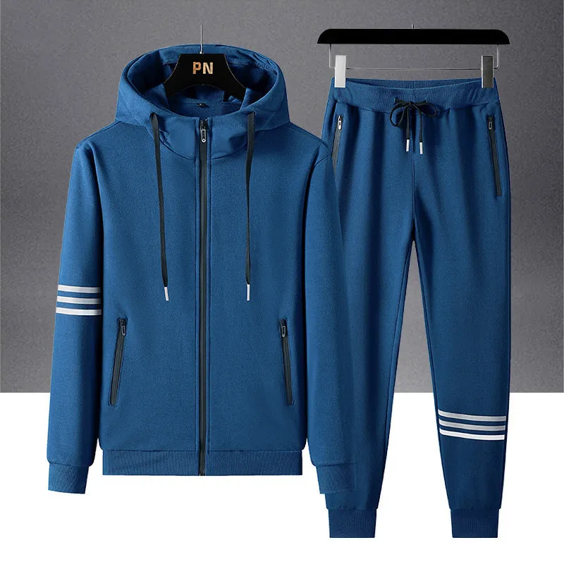 Men's pure cotton hooded sweater and trousers two-piece sports set in autumn colours