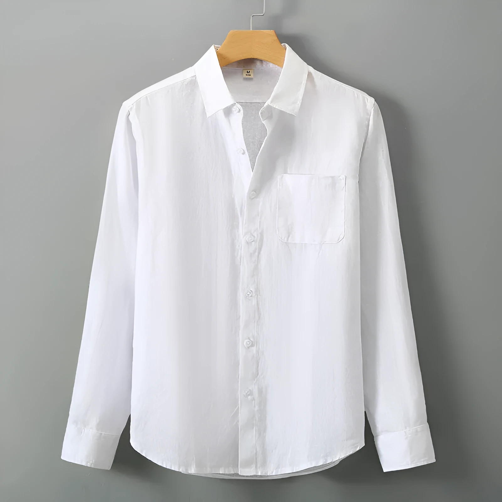 Linen long sleeve loose fit Chinese style cardigan shirt in solid colour