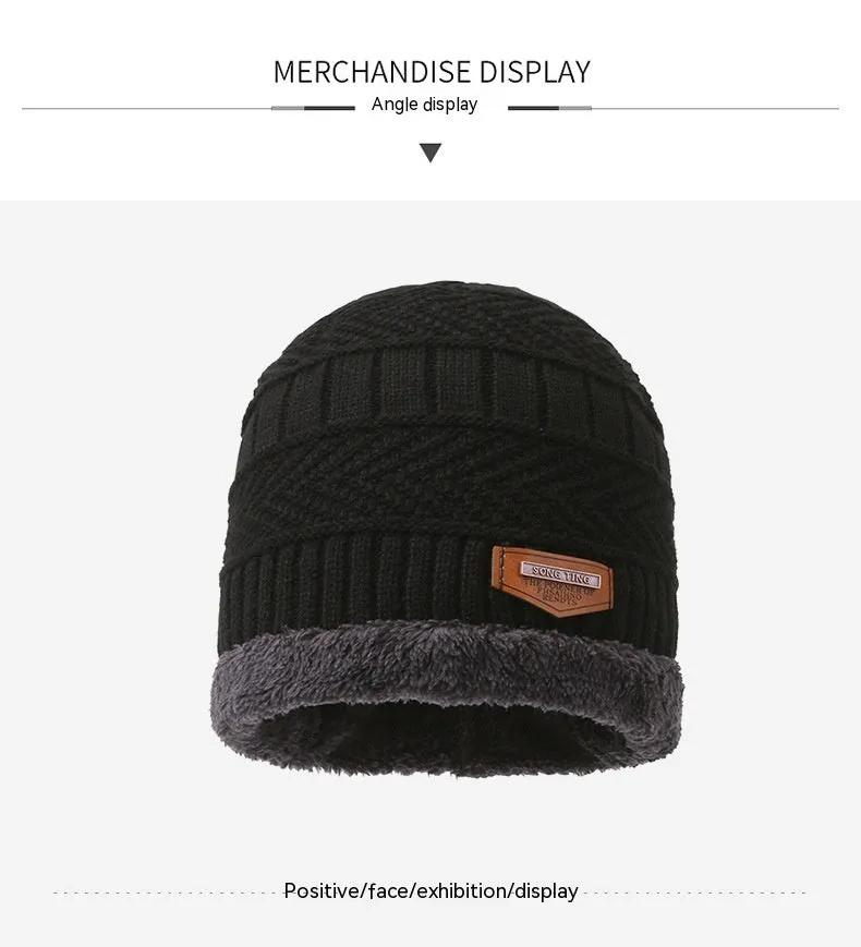 Men's winter knitted scarf, hat, and gloves three-piece set in fleece-lined polyester fibre, available in multiple colours