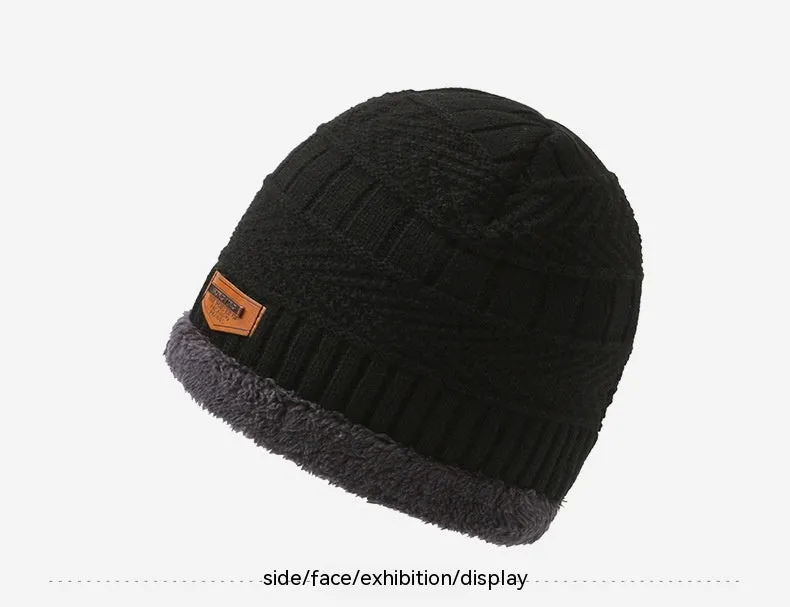Men's winter knitted scarf, hat, and gloves three-piece set in fleece-lined polyester fibre, available in multiple colours