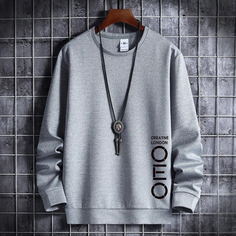 Men's thin round neck sweater in white, cotton polyester blend, pullover style, Korean hipster sportswear