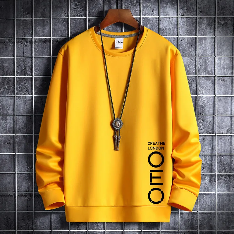 Men's thin round neck sweater in white, cotton polyester blend, pullover style, Korean hipster sportswear