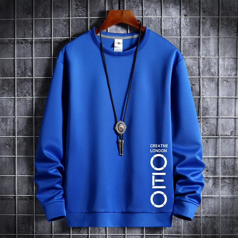 Men's thin round neck sweater in white, cotton polyester blend, pullover style, Korean hipster sportswear