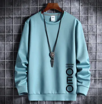 Men's thin round neck sweater in white, cotton polyester blend, pullover style, Korean hipster sportswear