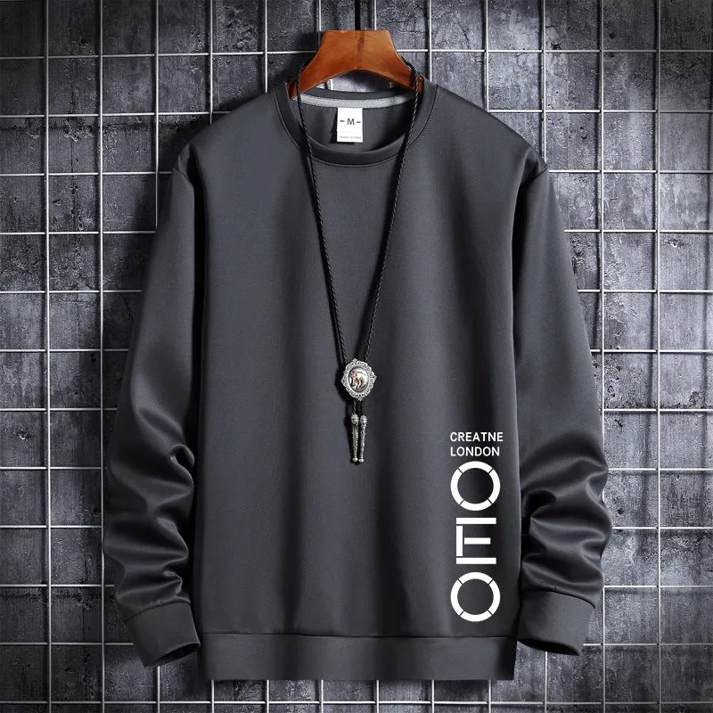 Men's thin round neck sweater in white, cotton polyester blend, pullover style, Korean hipster sportswear
