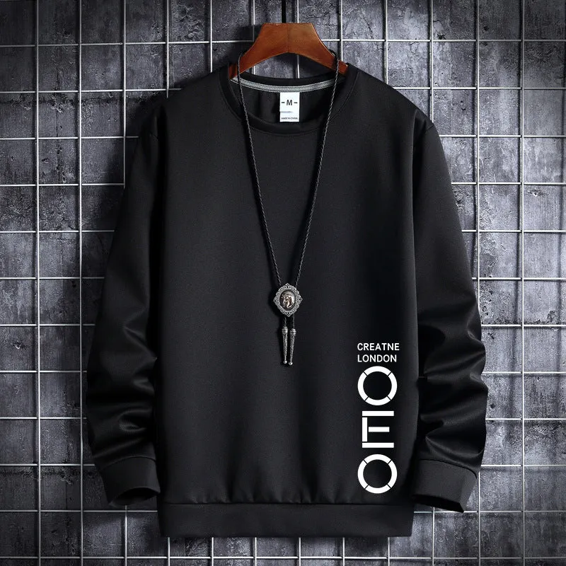Men's thin round neck sweater in white, cotton polyester blend, pullover style, Korean hipster sportswear