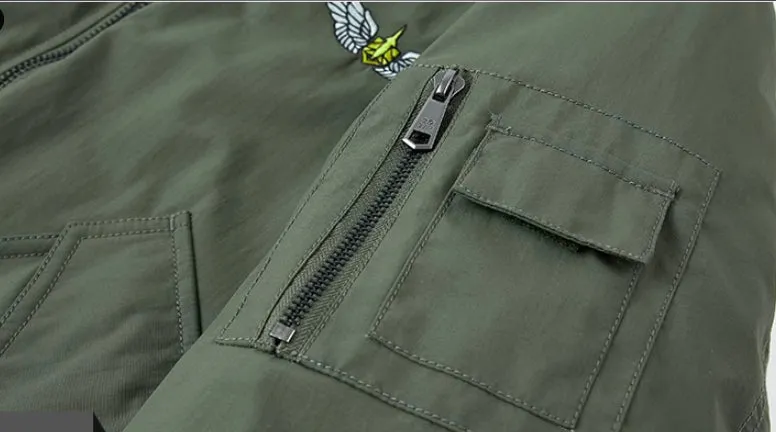 Men's fashion casual brushed jacket in satin cloth with baseball collar, army green, thickened for warmth