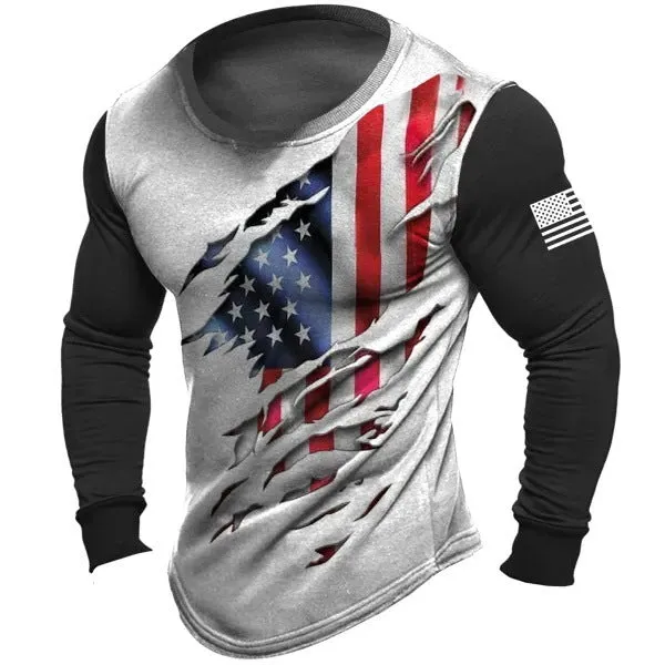 Men's slim fit long sleeve t-shirt with cartoon print, round neck, polyester fabric, size S to 6XL