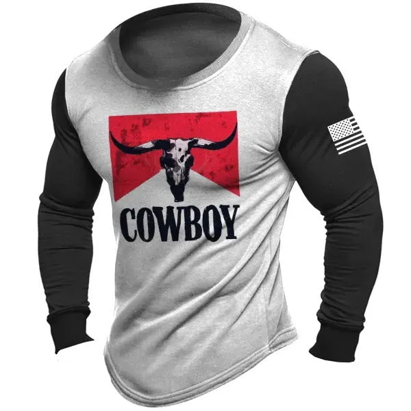 Men's slim fit long sleeve t-shirt with cartoon print, round neck, polyester fabric, size S to 6XL