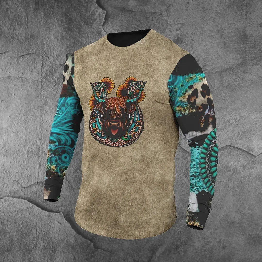 Men's slim fit long sleeve t-shirt with cartoon print, round neck, polyester fabric, size S to 6XL