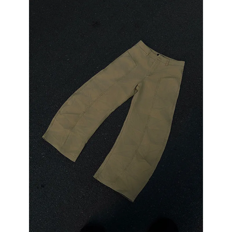Men's straight-leg cotton trousers in solid khaki colour showing front view