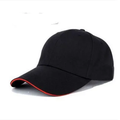 Classic cotton dad hat low profile adjustable plain baseball cap with big brim in black red edge colour